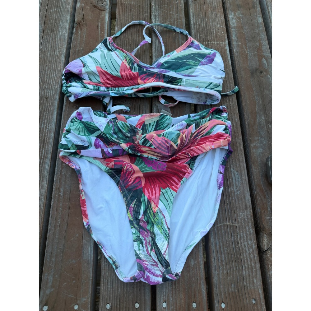 CALIA by Carrie Underwood Tropical Floral Bikini - White, Green, Pink